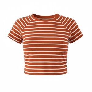 Striped Rust and White Short-Sleeve Crop Top